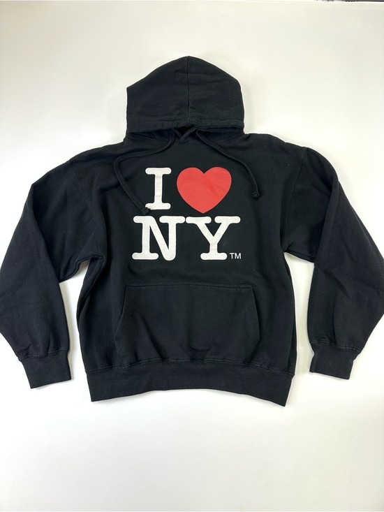 Tops - I Love New York Hoodie Sweatshirt Black Graphic NYC Official Licensed M Retro